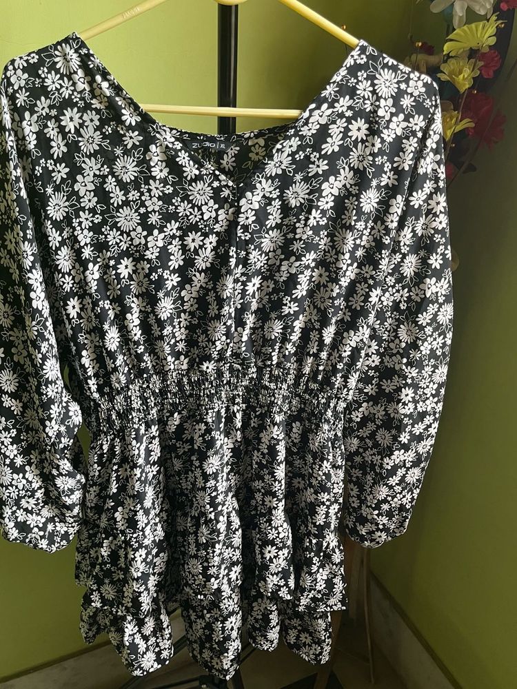 Floral Print Ruffle Hem Dress