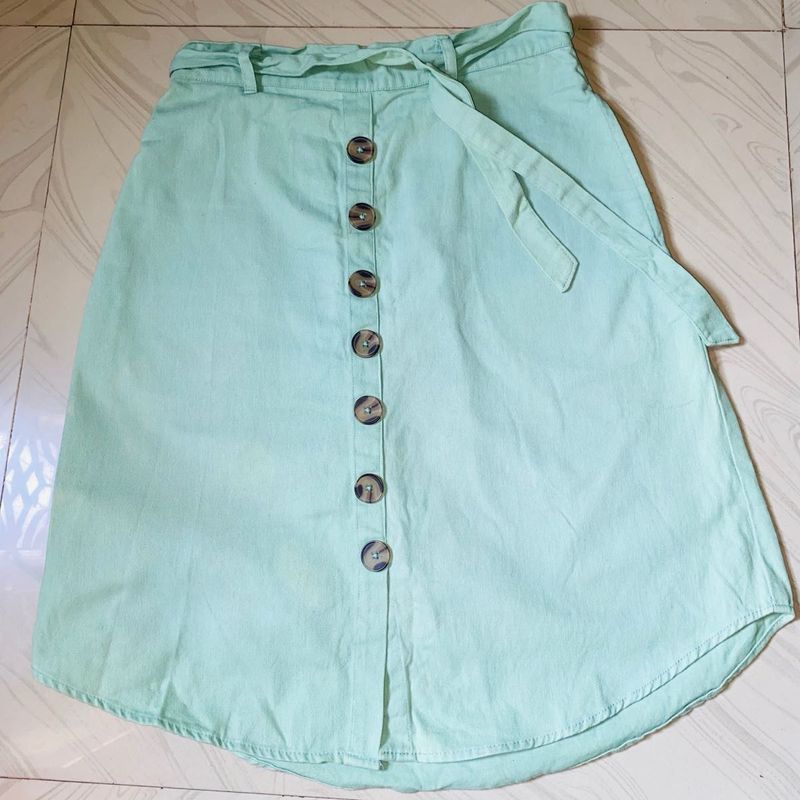 Mint Green Button-Down A-Line Skirt