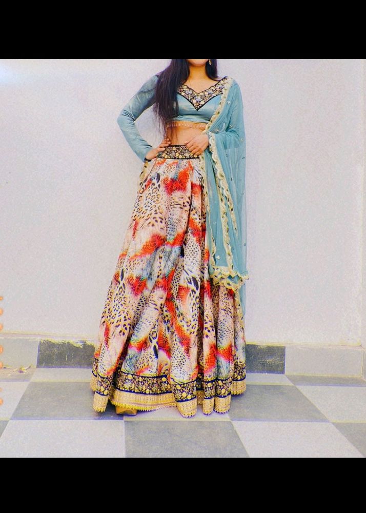 Holi Offer🎉Multi Tiger Print Lehenga Choli