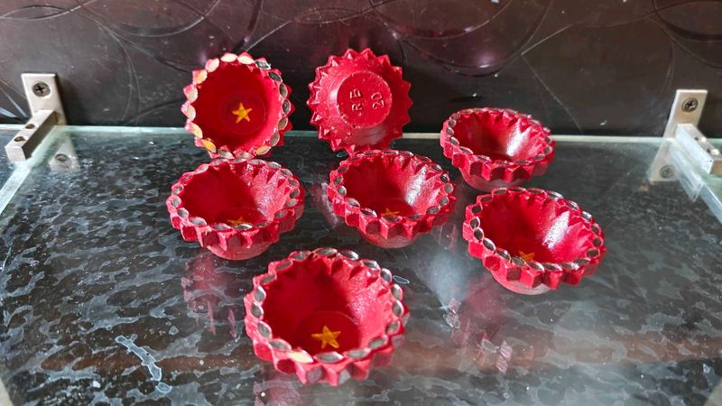 Decorative Red Diya Oil Lamps