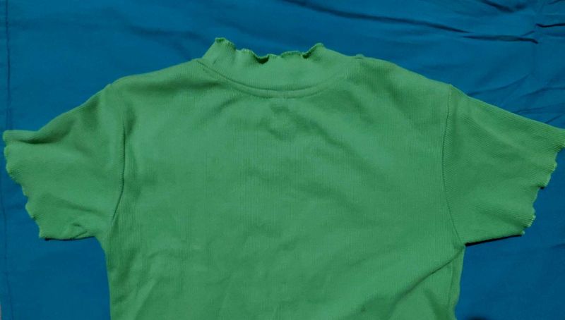 Green Ruffle Trim Top