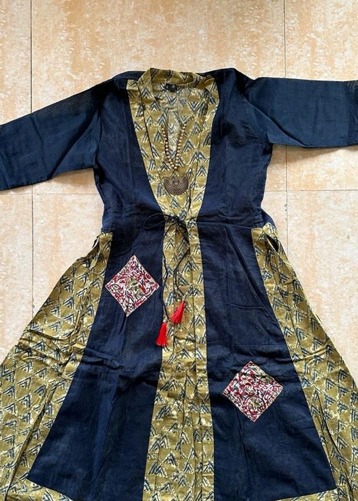 Olive Green Kurti With Attached Jacket