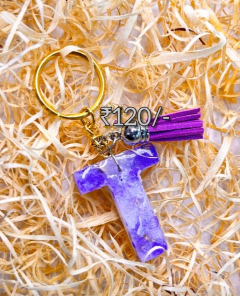 Purple &#39;T&#39; Initial Keychain
