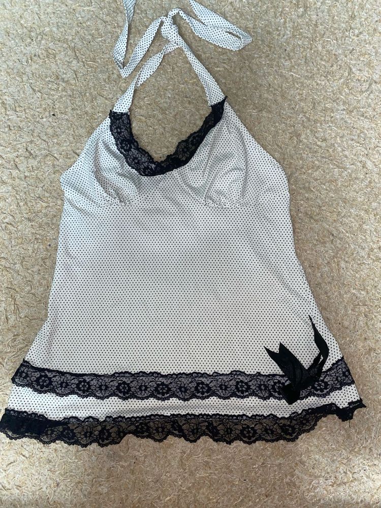 Trendy Polka Print Halter Top
