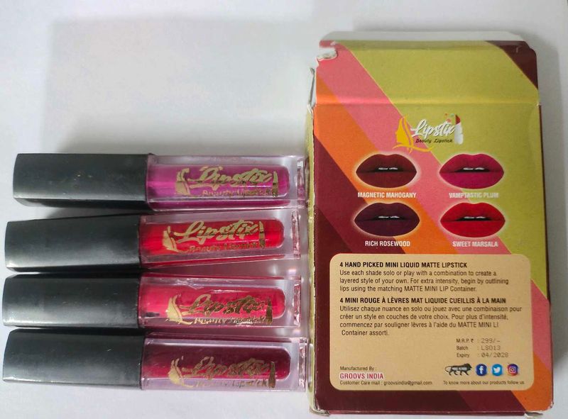 4 set Mini Matte Liquid Lipstick Red Edition