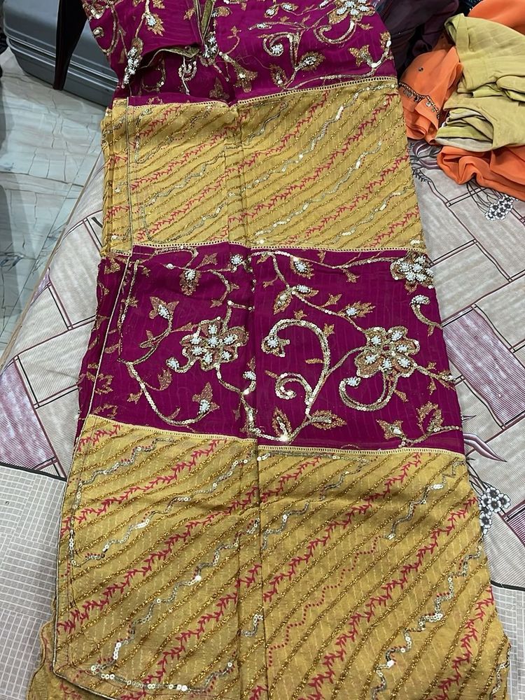 Magenta And Gold Saree With Blouse