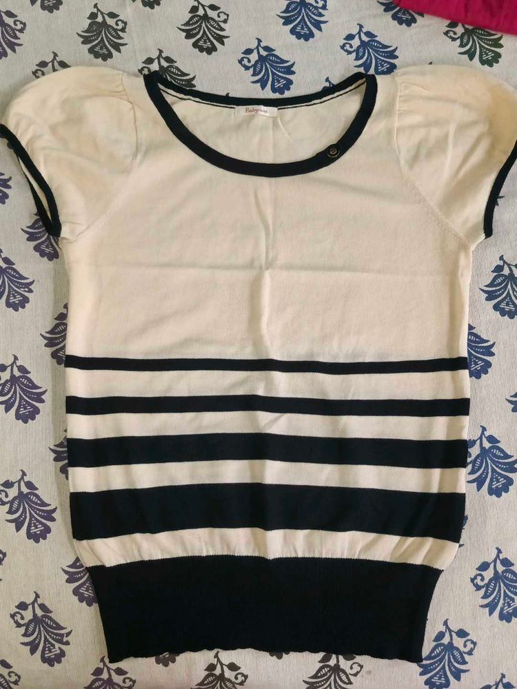 Striped T-Shirt with Puff Sleeves