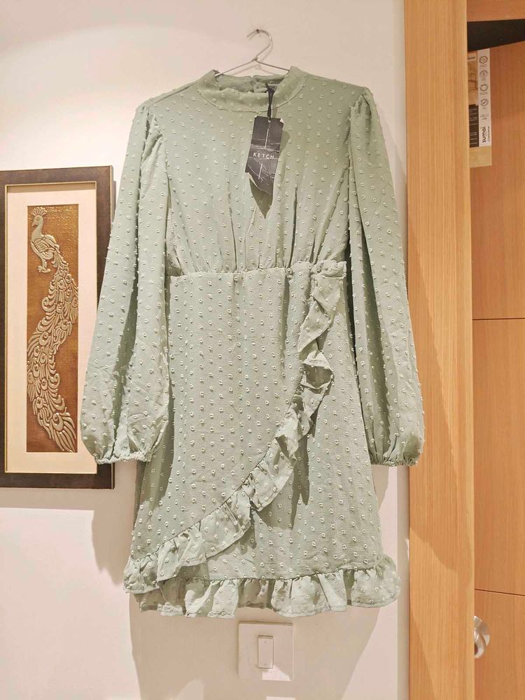 Sage Green Ruffle Mini Dress