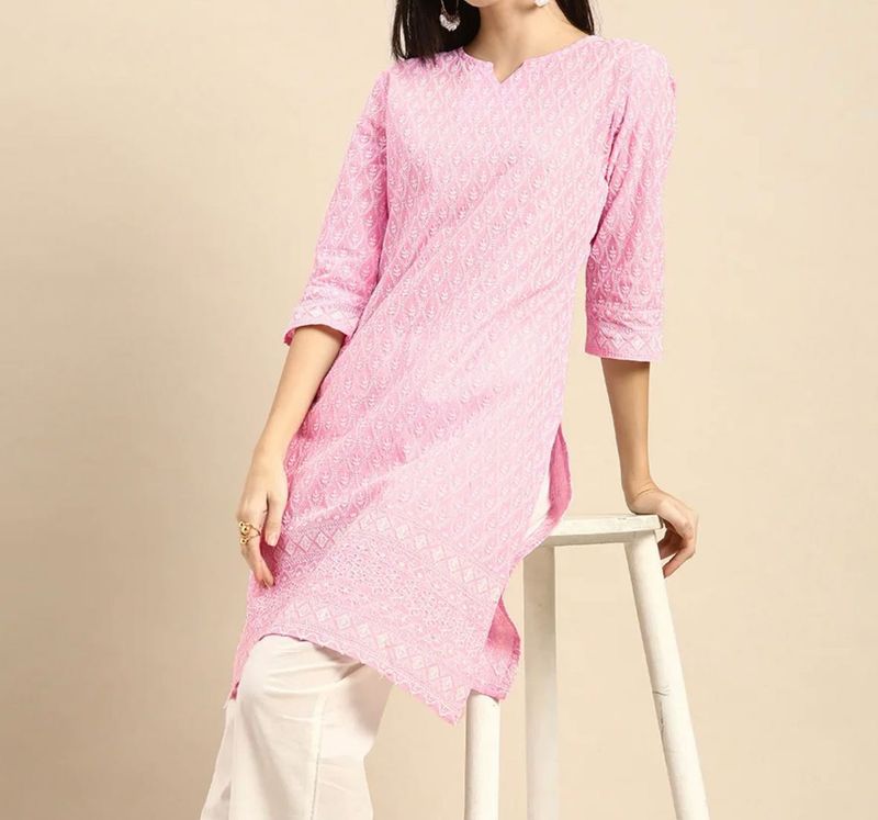 women pink and white  embroided chika