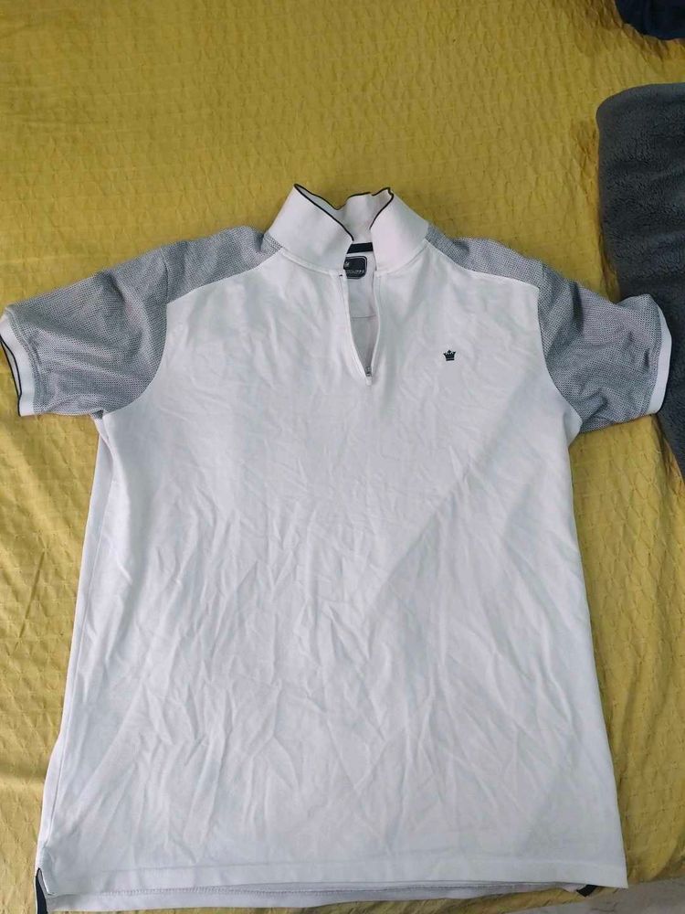 Stylish White &amp; Gray Polo Shirt