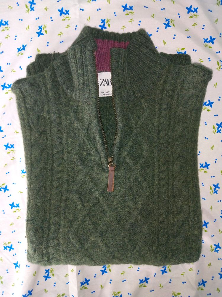 ZARA (original) PURL KNIT QUARTER-ZIP SWEATER