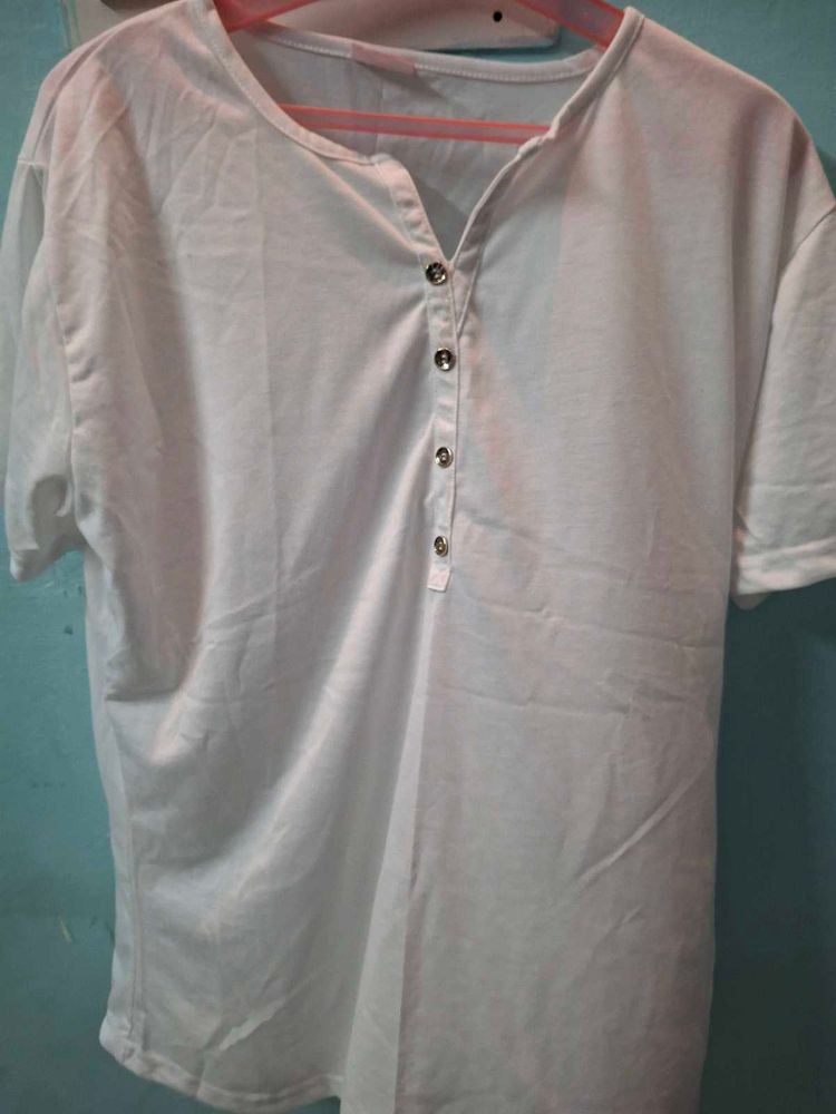 White Button-Down Tee