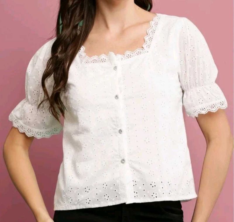 White Eyelet Puff Sleeve Top