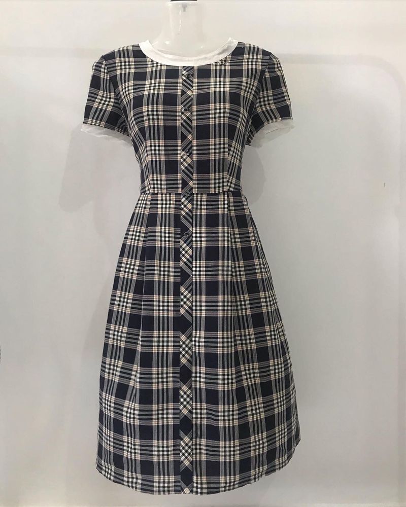 Plaid Dress with Lace Trim