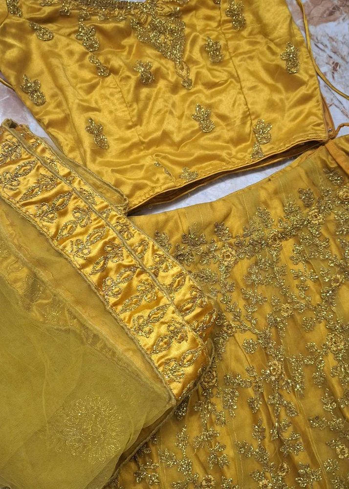 Golden Embroidered Lehenga Choli - XS