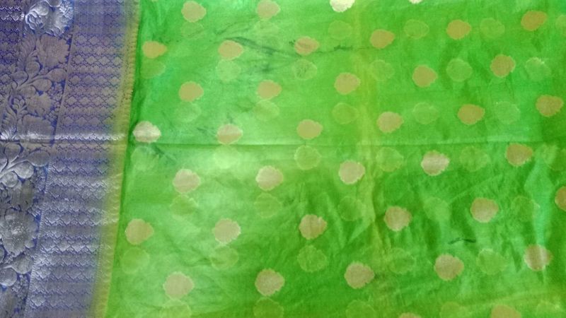 Green Saree With Blue Border 💚💙