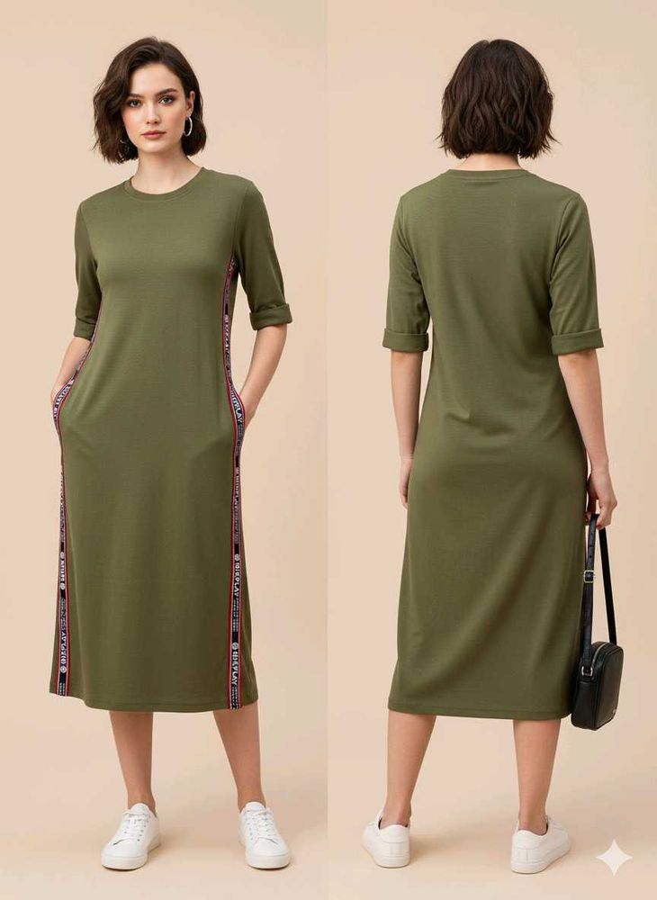 Olive Green ribbed winter dress