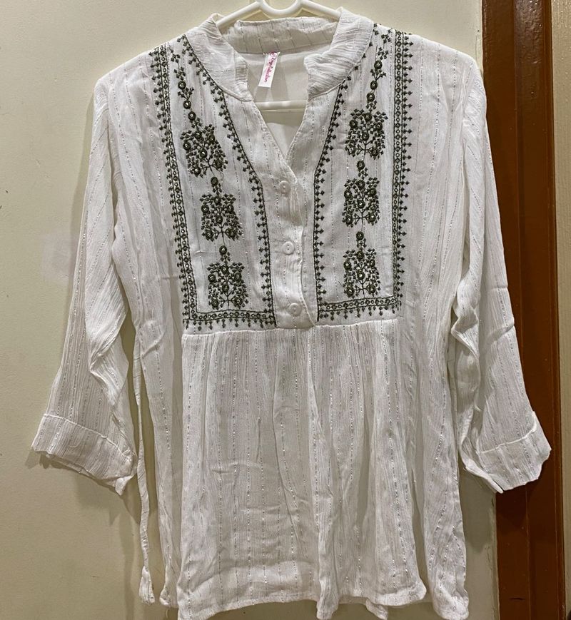 Embroidered White Tunic Top