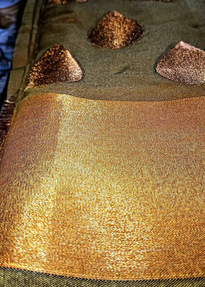 Olive &amp; Gold Embellished Saree