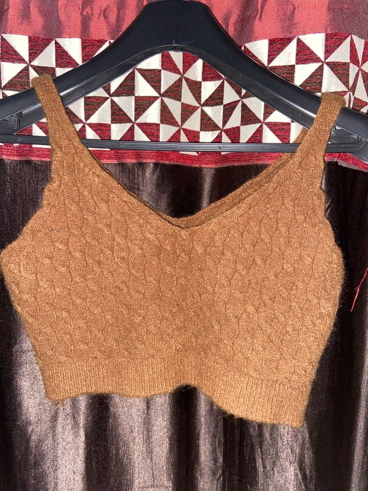 Brown Knit Crop Top H&amp;M