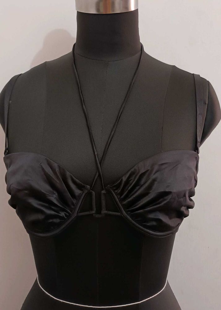 Satin Black Designer Bra 34D