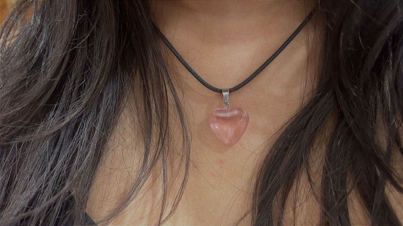 Pink Heart Pendant With Black Necklace ✨