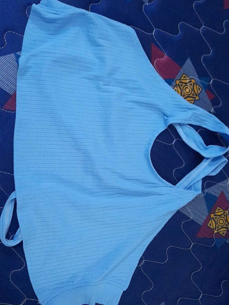 Halter Neck Light Blue Tank Top