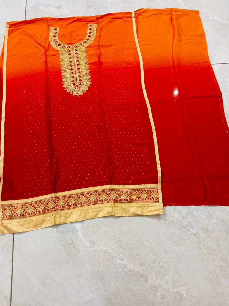 Orange &amp; Red Embroidered kurta