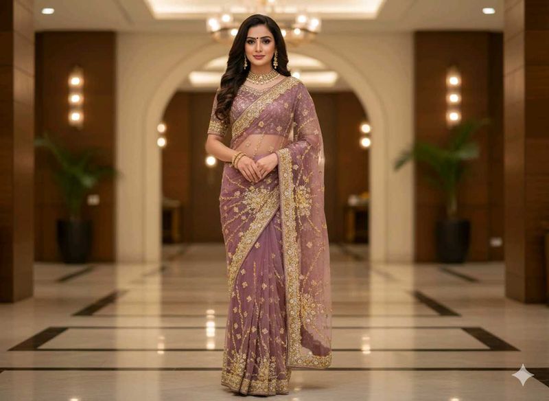 Elegant Purple Embroidered Saree with blouse