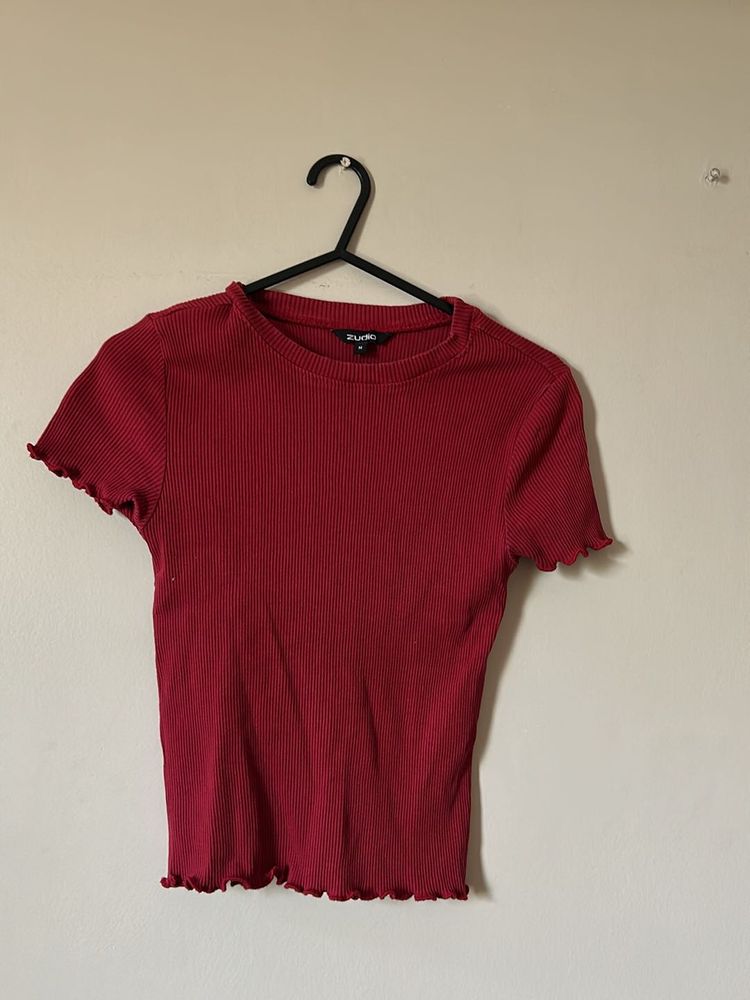 red fitted top for women