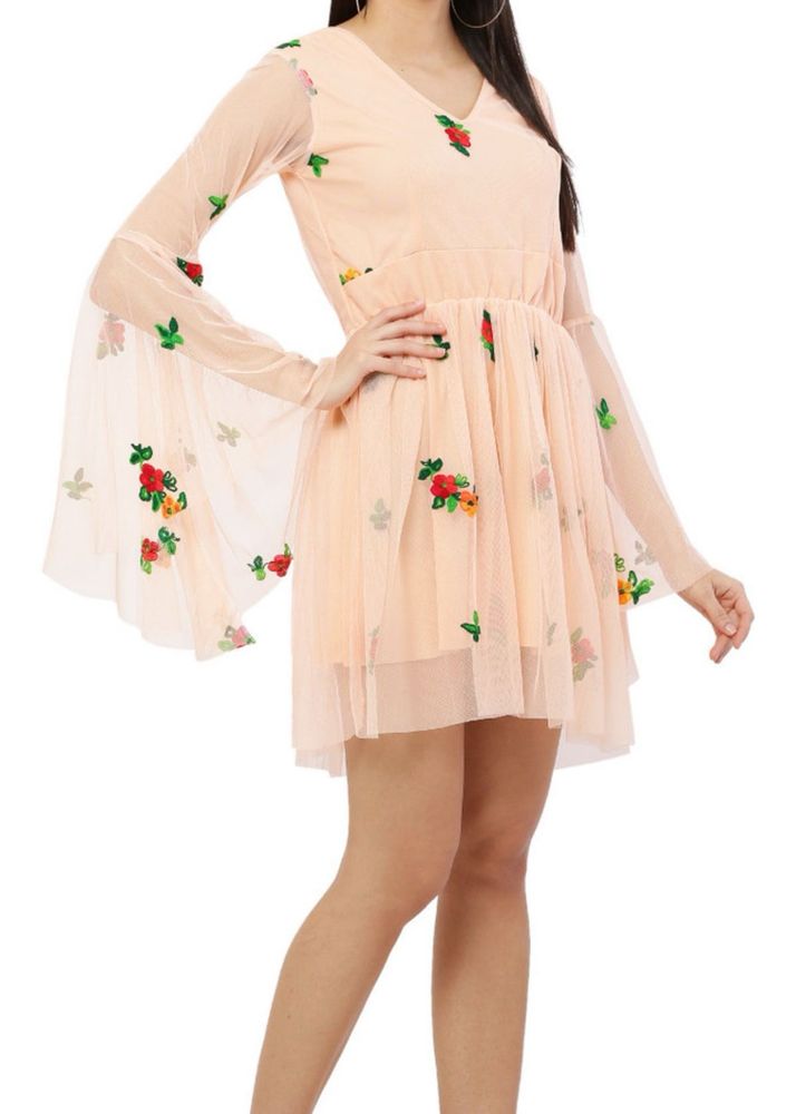 Floral Embroidered Bell Sleeve Dress