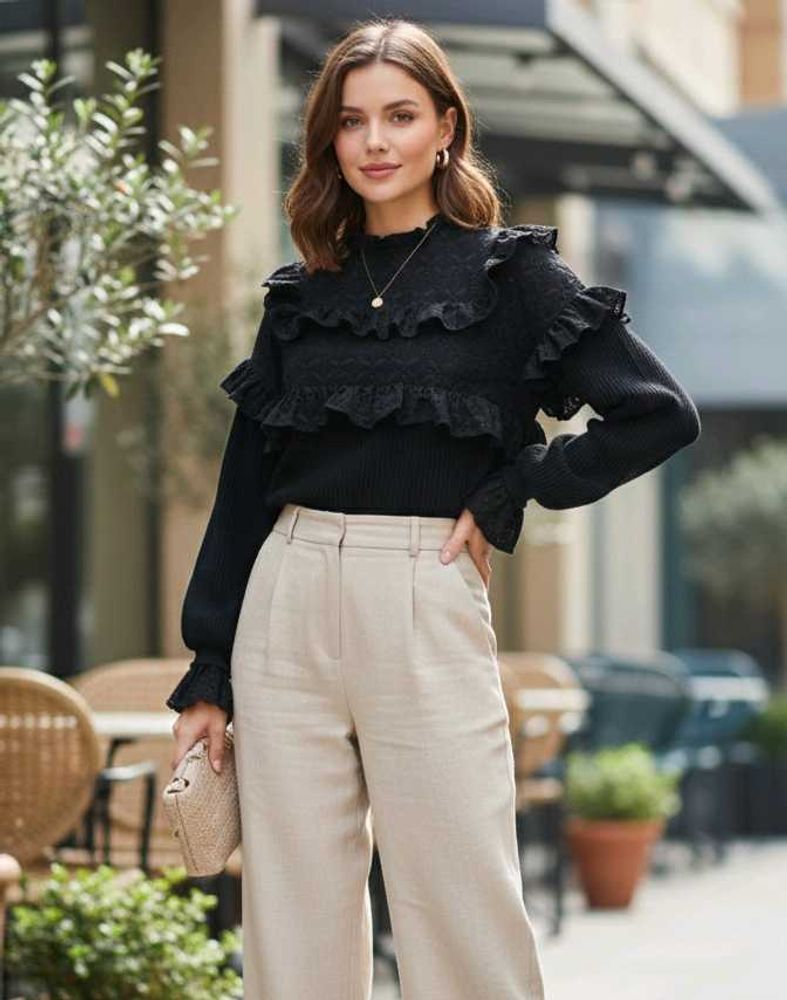 ZARA Black Ruffle Top