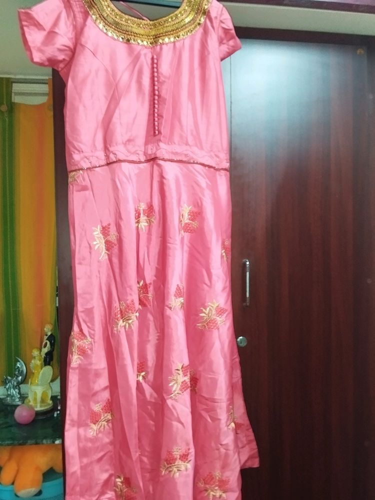 Heavy Work Pink Dress For Girlss