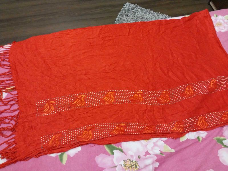 Pashmeen Read Color Party Wear Shawl