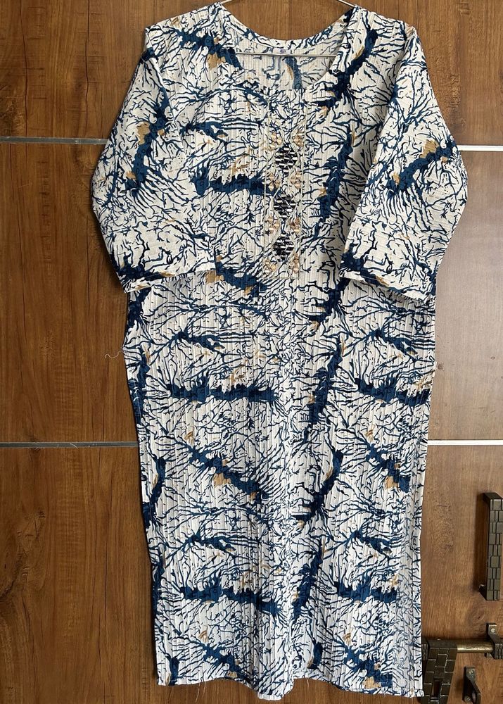 Elegant Navy Blue  Kurti with Mirror Work Neck