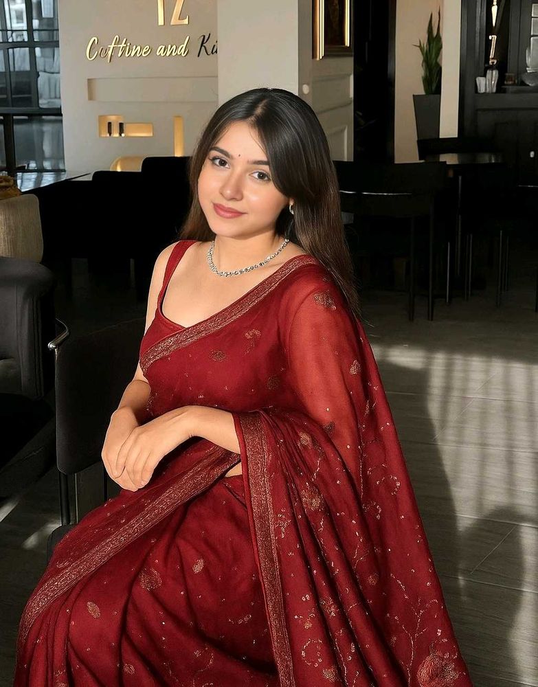 New Maroon Saree with Intricate Gold Embroidery✨