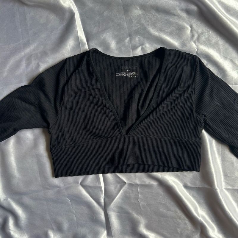 Black fitted deep neck Top