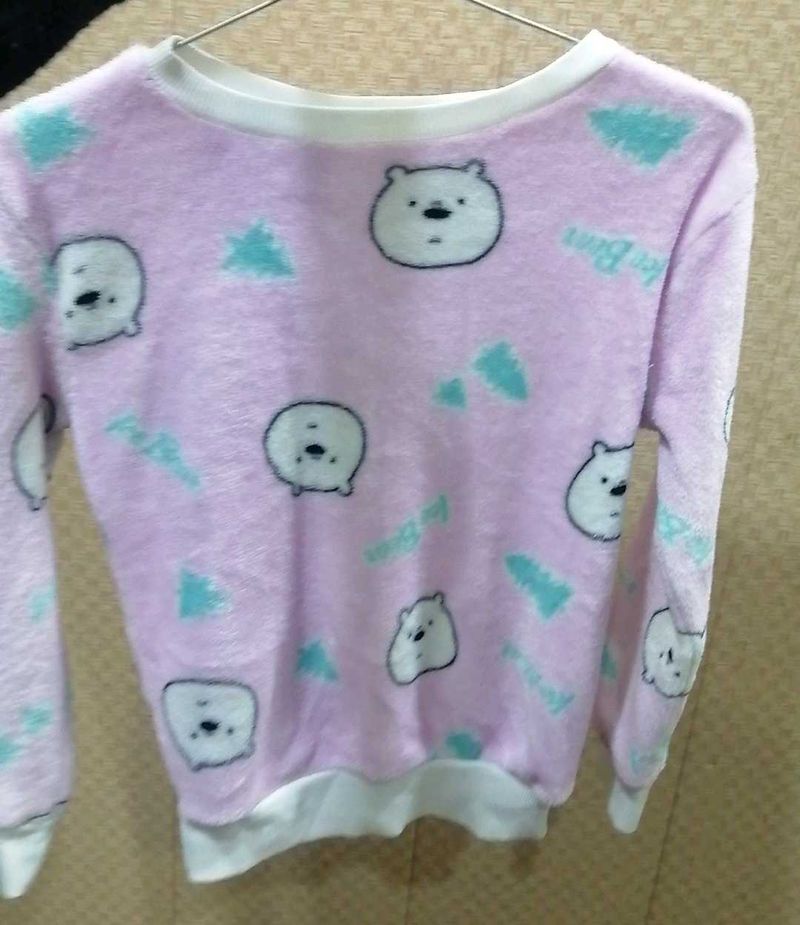 Cute Bear Print Plush Pullover