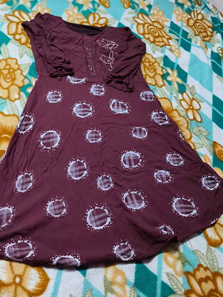 Maroon Printed Casual Dress
