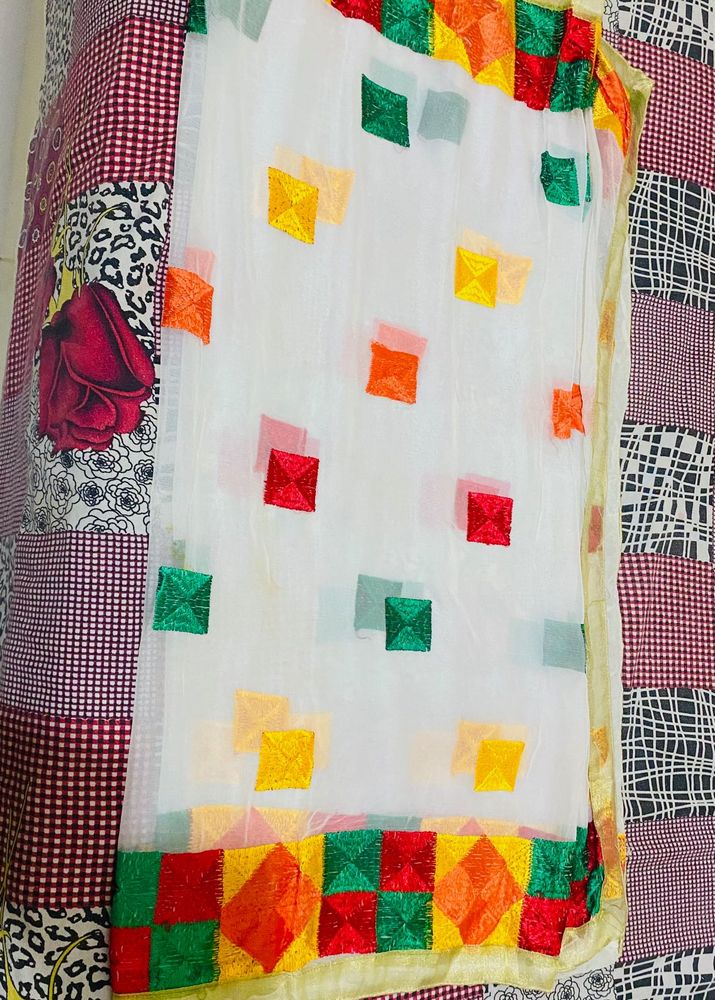 White Multicolour Dupatta