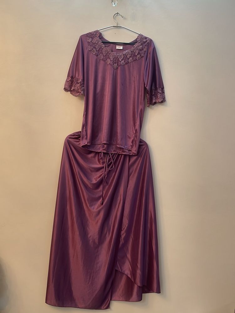 Satin Top And Lungi Nightwear