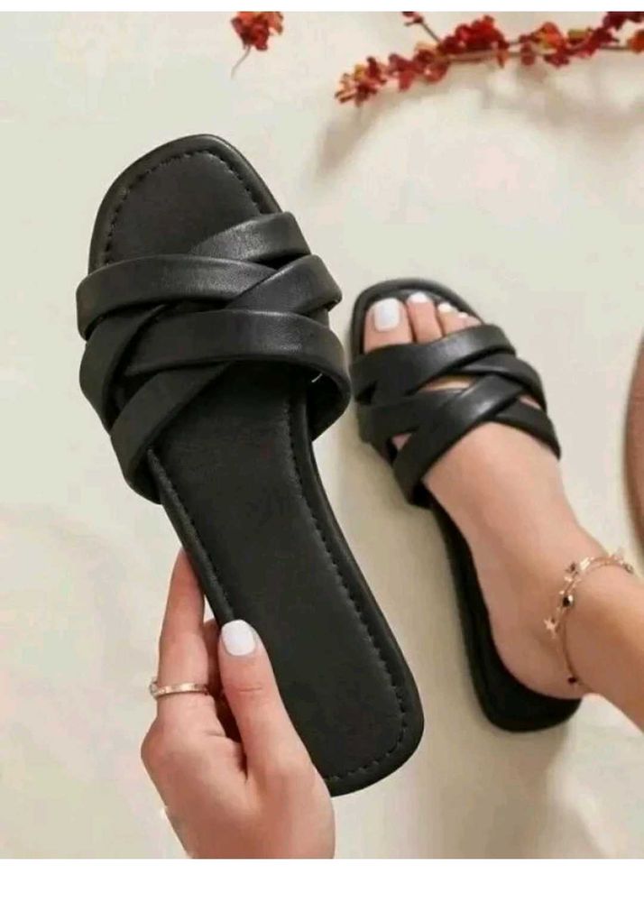 Black Woven Slides
