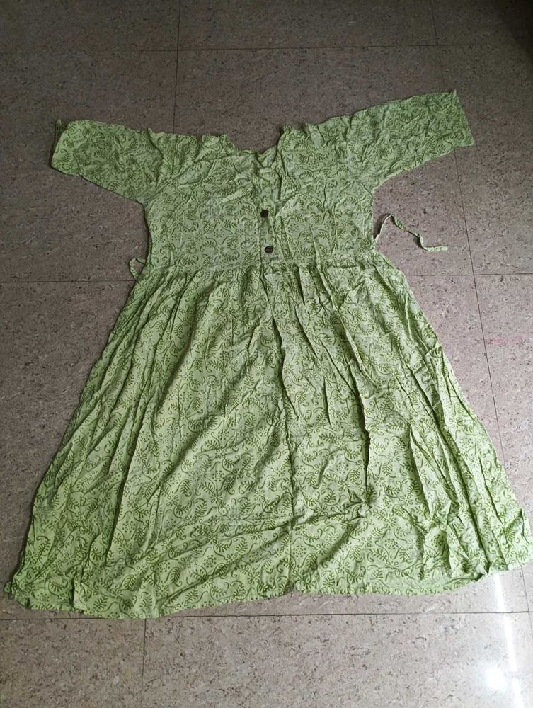 Green Printed Casual Kurta