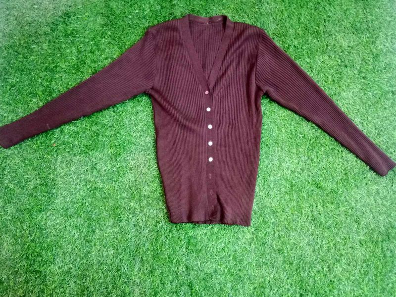 Burgundy Ribbed Knit Cardigan