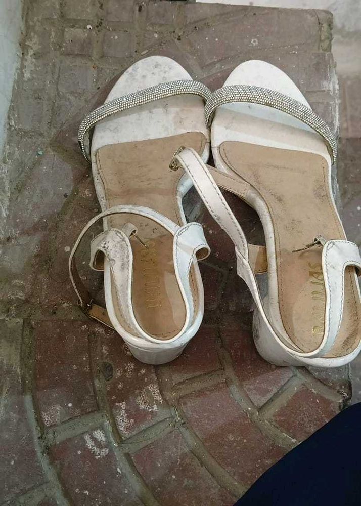 White Rhinestone Heels
