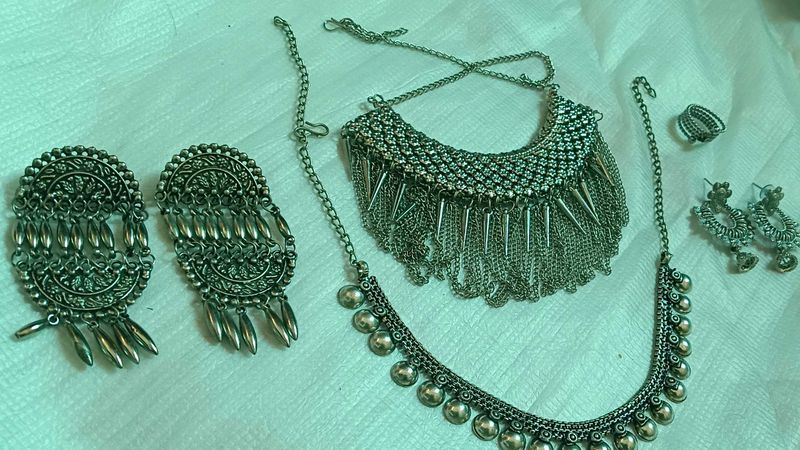 Silver😍Oxidised Jwellery Set