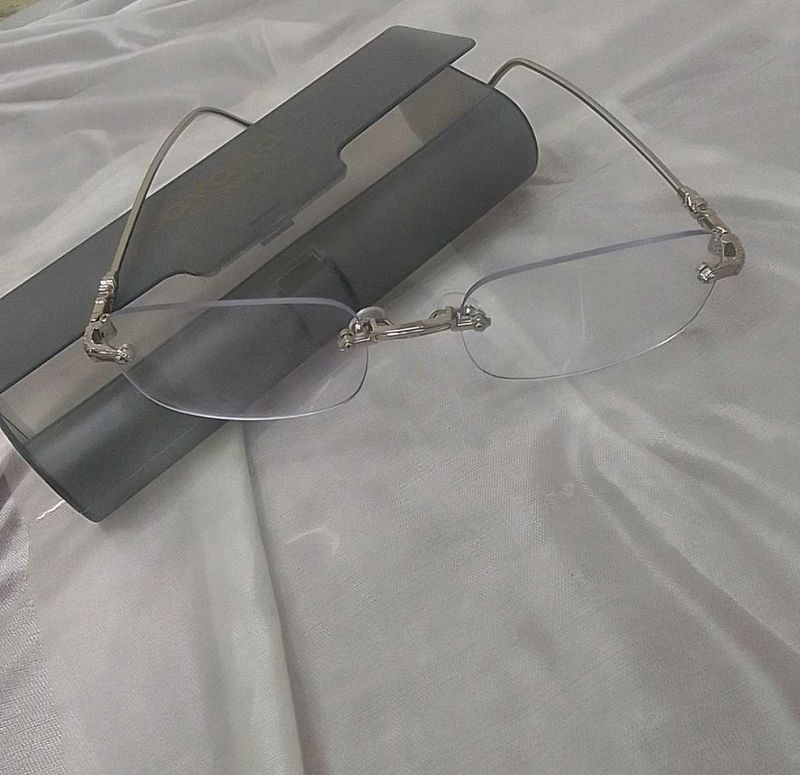 Rimless Silver Glasses with Case