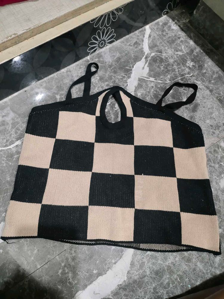 Checkered Knit Top
