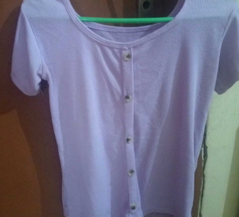 Lavender Button-Up Ribbed Top