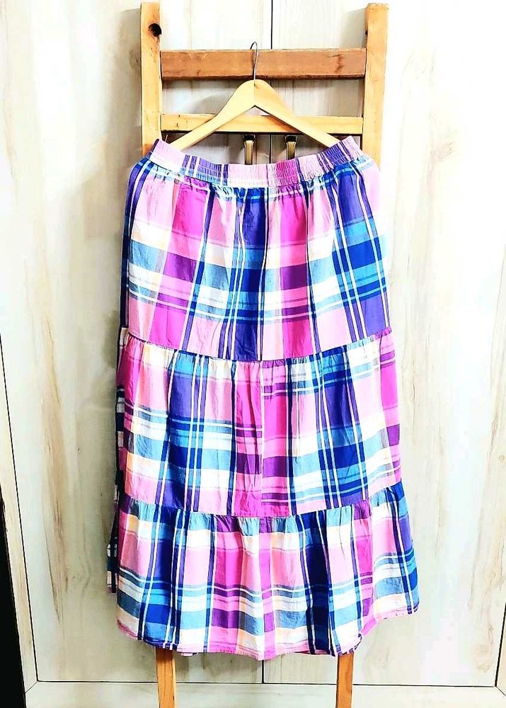 Pink &amp; Blue Cotton Long Skirt Waist Size-30-32